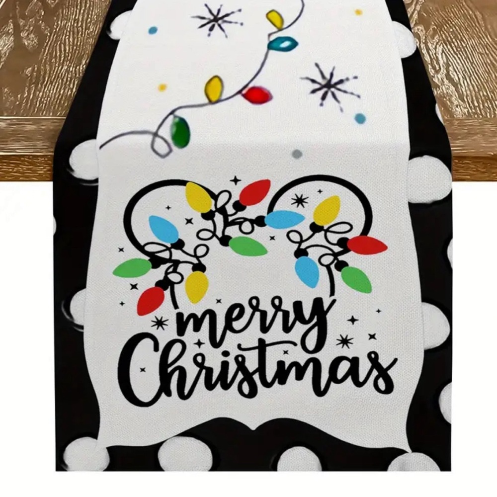 13x72 Table Runner Disney Minnie Mouse Christmas Lights holiday  Mantel Scarf